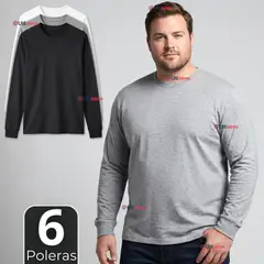 UTILISIMO - Pack 6 Camisetas Poleras Algodón Basico Oversize Manga Larga Primera Capa Hombre