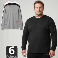 UTILISIMO - Pack 6 Camisetas Poleras Algodón Basico Oversize Manga Larga Primera Capa Hombre
