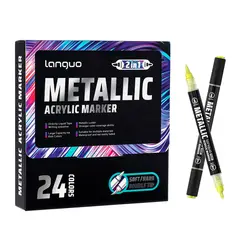 LANGUO - 24 Marcadores Acrílicos Metalicos Doble Punta Fina/Brush -