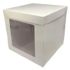 GENERICO - Caja Torta Cubo Con Ventana Cartulina Blanca 25x25x25cm
