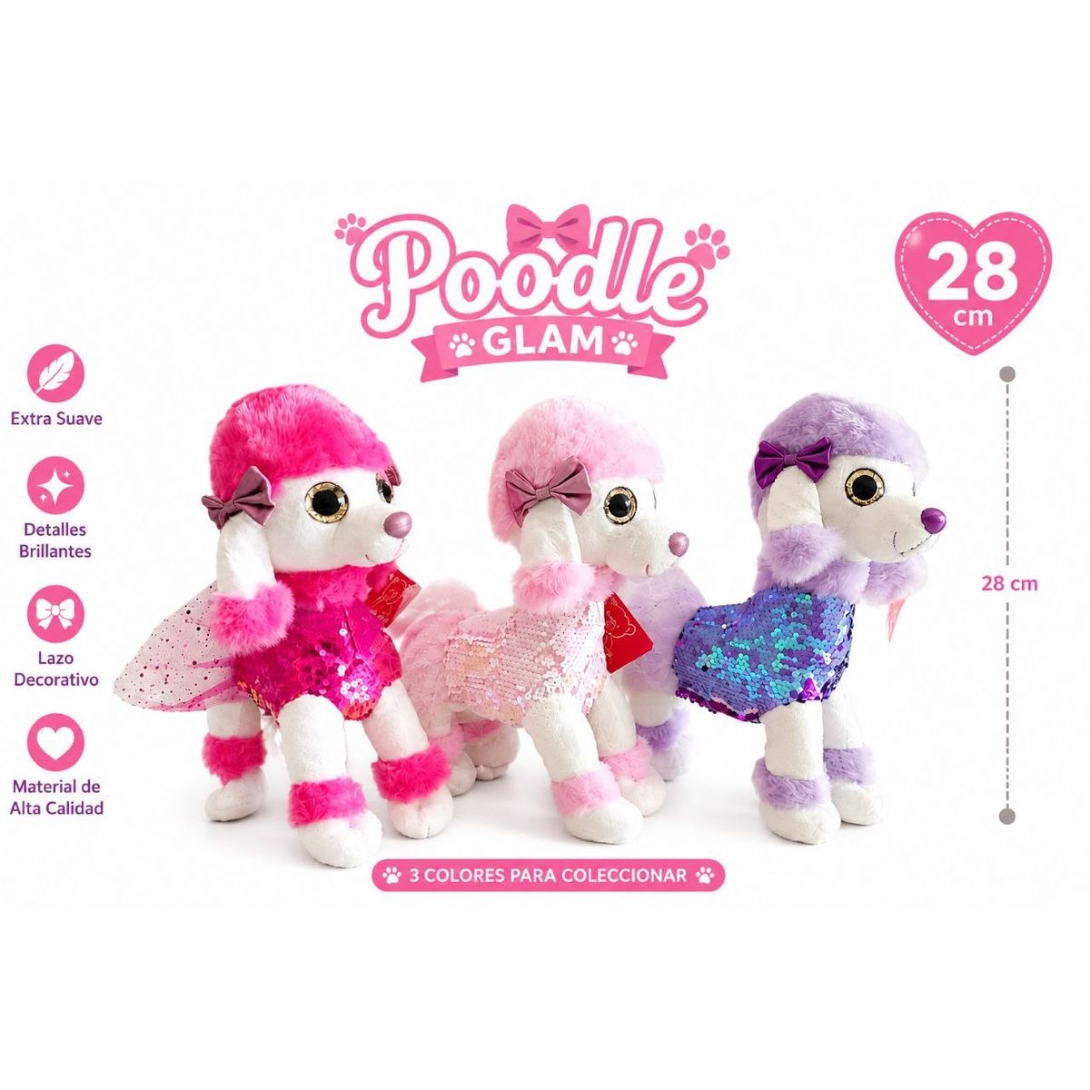TOPSOC - Peluche de Perritos Con Lentejuelas 28 cm