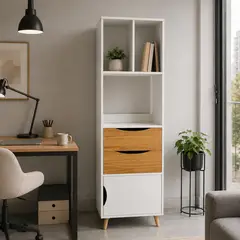 GENERICO - Estante Librero Nórdico Con Cajones Y Puerta 171x50x39cm, Mueble Organizador Moderno De Madera Para Hogar, Estilo Minimalista