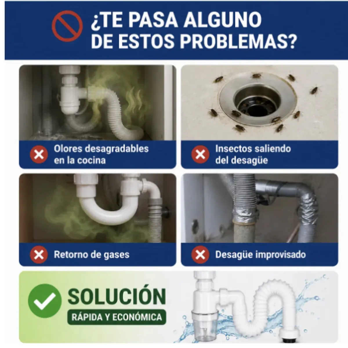 GENERICO - Sifón Flexible Plástico Universal,desodorante Retráctil 32mm