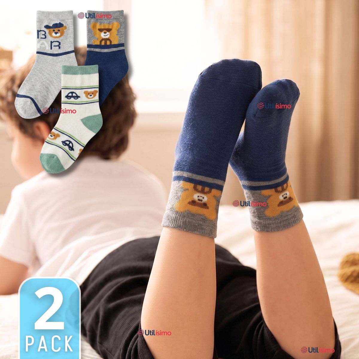 UTILISIMO - Pack 2 Pares Calcetines Niño Toalla Térmicos Suaves