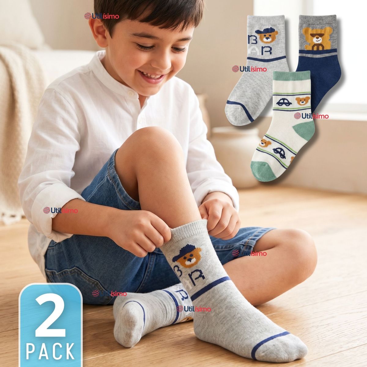 UTILISIMO - Pack 2 Pares Calcetines Niño Toalla Térmicos Suaves