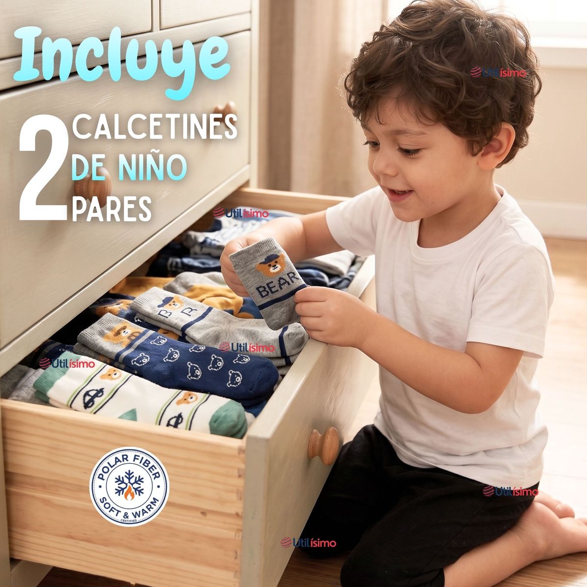 UTILISIMO - Pack 2 Pares Calcetines Niño Toalla Térmicos Suaves