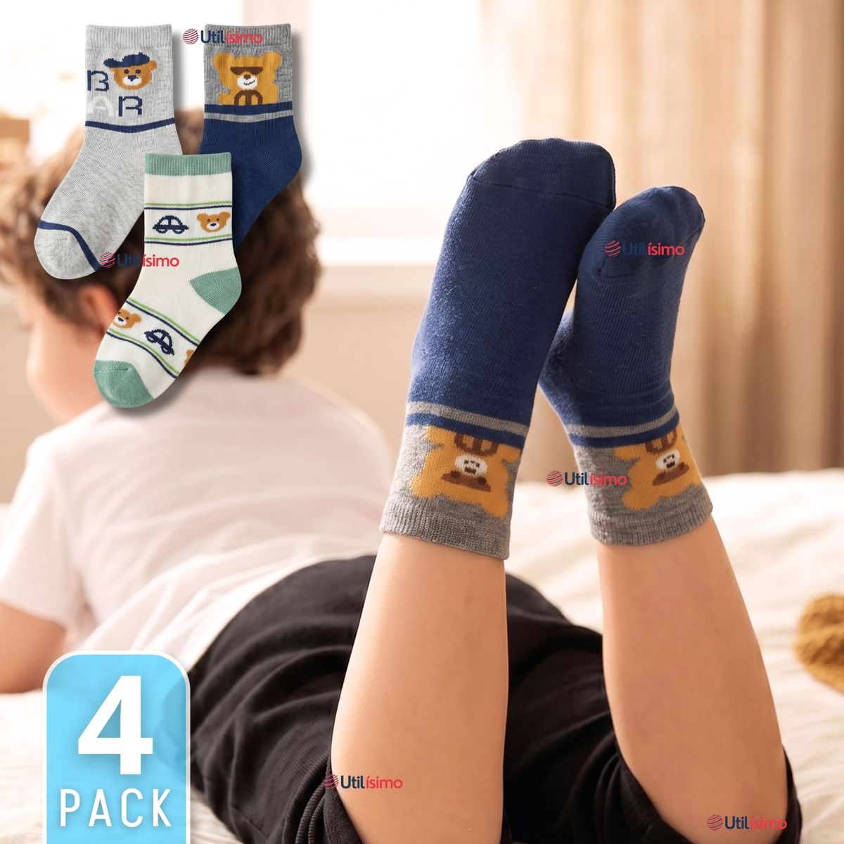 UTILISIMO - Pack 4 Pares Calcetines Niño Toalla Térmicos Suaves