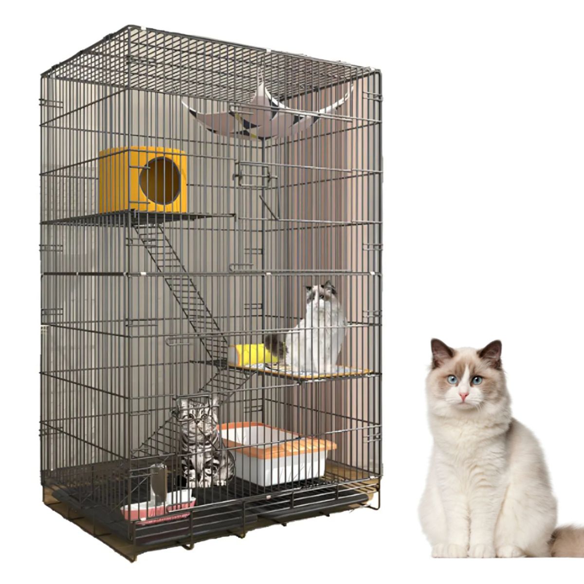 TSKY CHILE SHOPPING - Jaula para Gatos 3 Niveles, Jaula Estancia Para Gatos, Conejos y Mascotas Pequeñas,68 x 50 x 105 cm