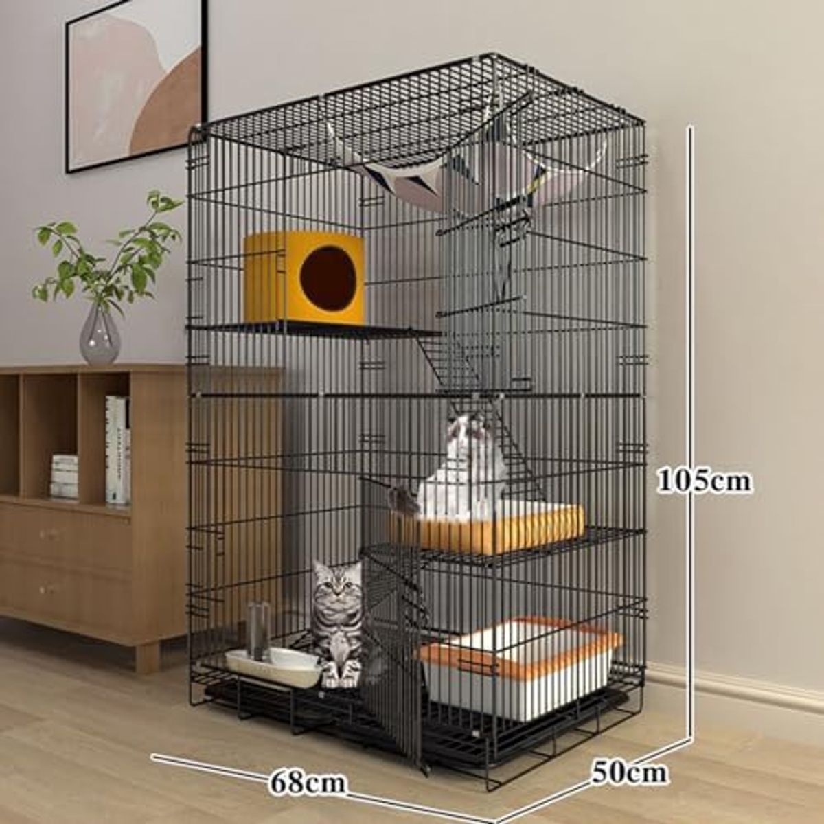 TSKY CHILE SHOPPING - Jaula para Gatos 3 Niveles, Jaula Estancia Para Gatos, Conejos y Mascotas Pequeñas,68 x 50 x 105 cm