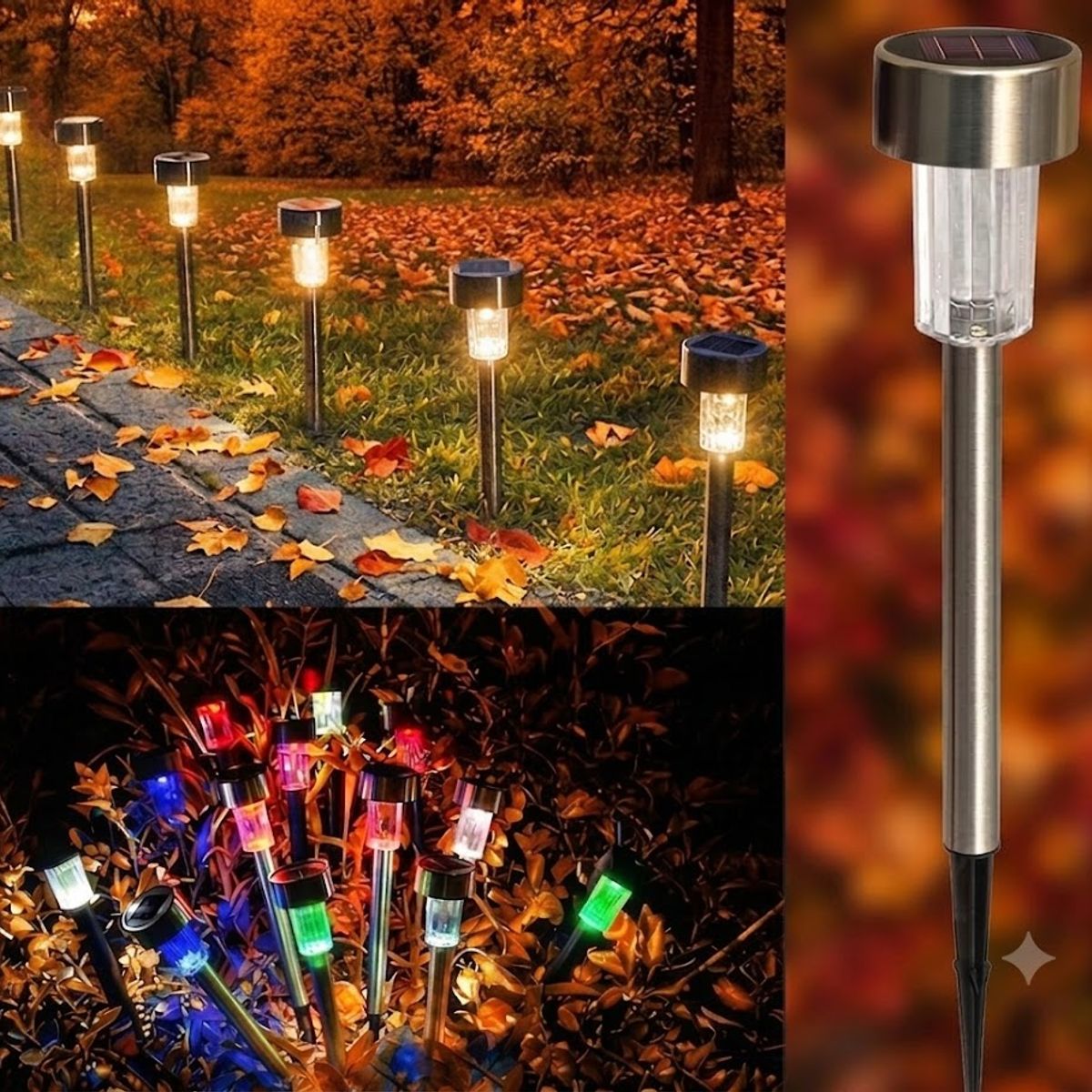GENERICO - Set 10 Focos Faroles Leds Solares, con Estaca para Jardín Luz RGB
