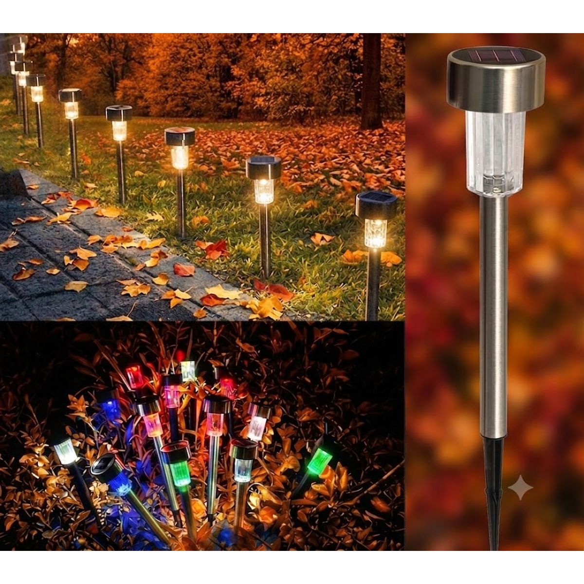 GENERICO - Set 10 Focos Faroles Leds Solares, con Estaca para Jardín Luz RGB