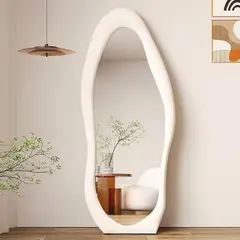 SANTU HOME & DECO - Espejo decorativo de cuerpo entero tapizado en terciopelo blanco para dormitorio