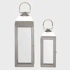 HERRERA MAISON - Set 2 Faroles Decorativos Metal Color Plata