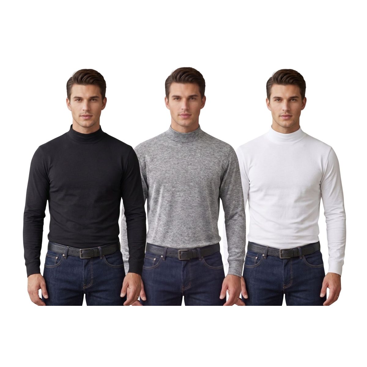 LIKE SHOP - Pack 3 Camiseta Beatle Hombre Juvenil. Algodón Manga Larga 6516