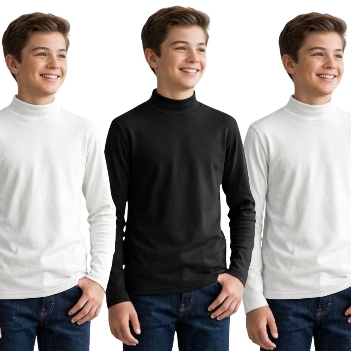 LOOK SHOP - Pack 3 Camiseta Beatle Hombre Juvenil. Algodón Manga Larga 9670