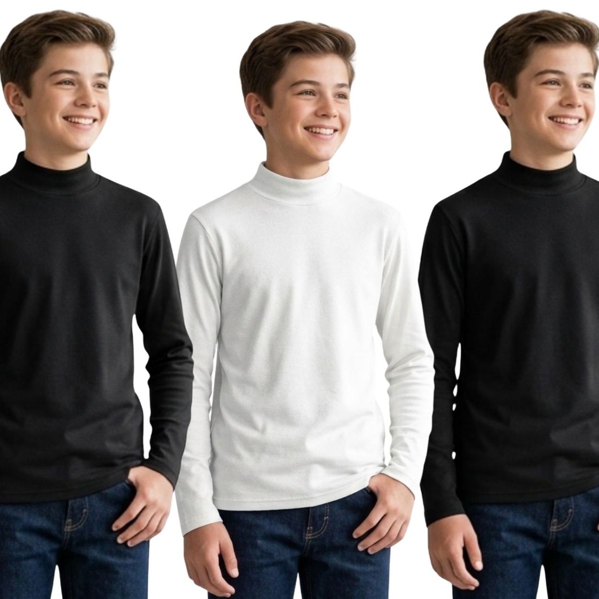 LOOK SHOP - Pack 3 Camiseta Beatle Hombre Juvenil. Algodón Manga Larga 9670