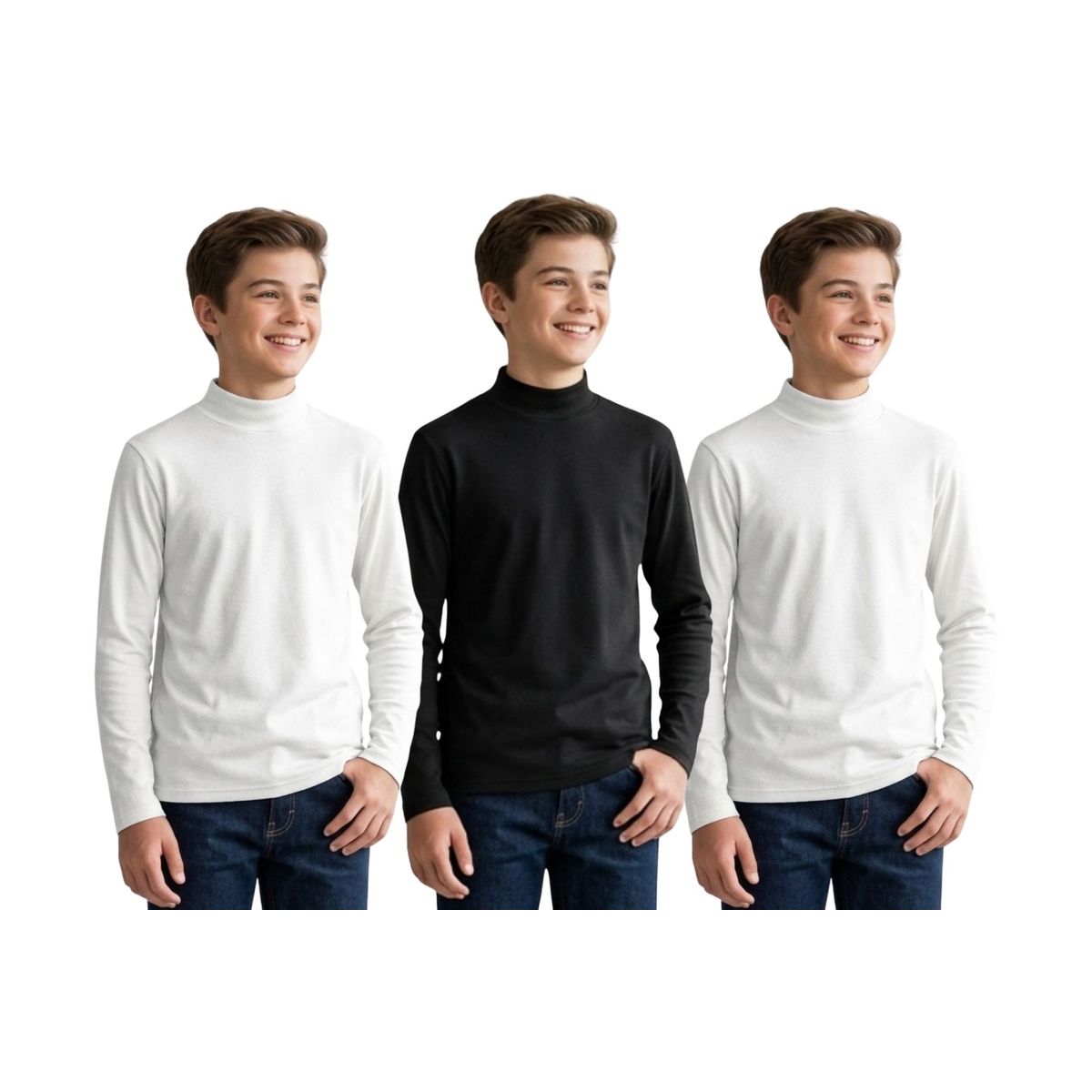 LOOK SHOP - Pack 3 Camiseta Beatle Hombre Juvenil. Algodón Manga Larga 9670