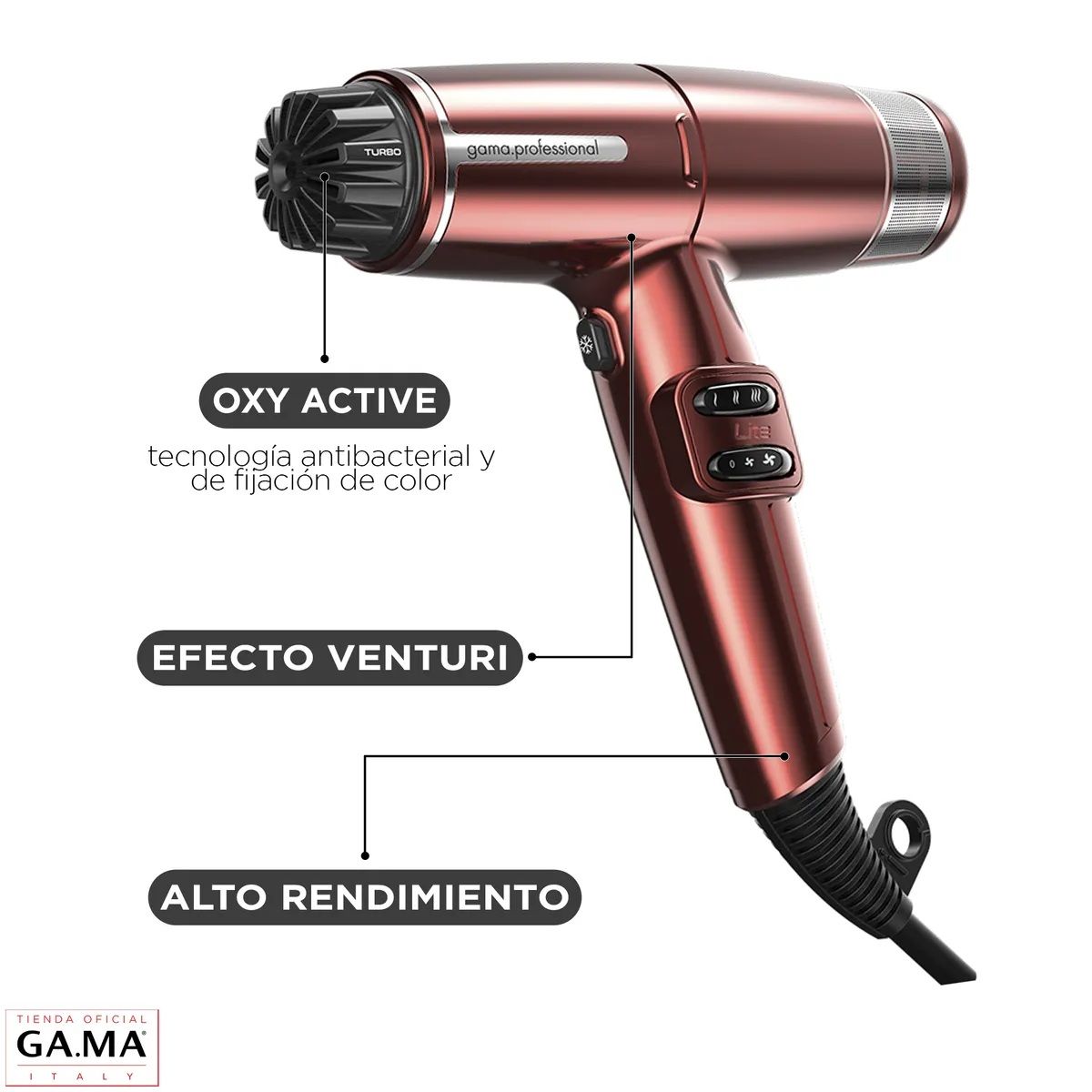 GAMA - Secador Profesional Iq Lite 110 mil RPM 1500W dual filter Color Rojo Gama