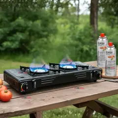 LINE - Cocina Portátil Cocinilla Camping 2 platos + 2 Latas de Gas