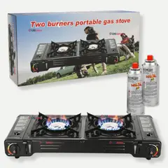 LINE - Cocina Portátil Cocinilla Camping 2 platos + 2 Latas de Gas