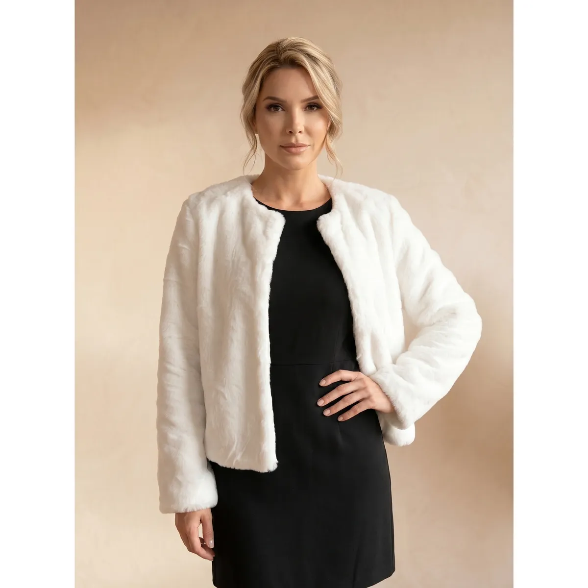 LIKE SHOP - Chaqueta Corta Mujer Tipo Peluche Elegante Fiesta Bolsillos 6065