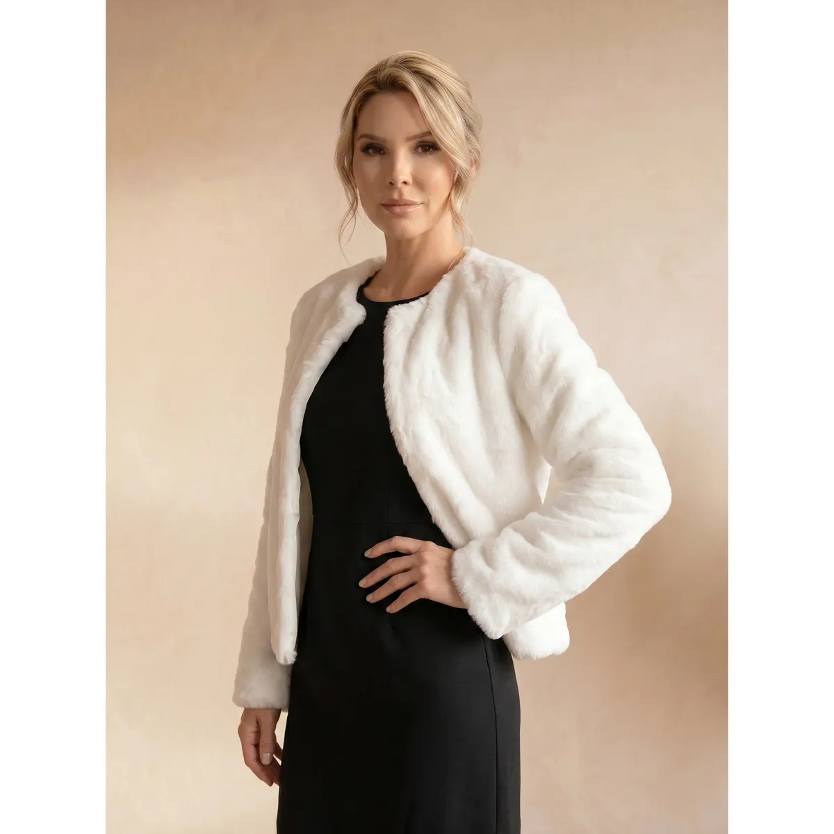 LIKE SHOP - Chaqueta Corta Mujer Tipo Peluche Elegante Fiesta Bolsillos 6065
