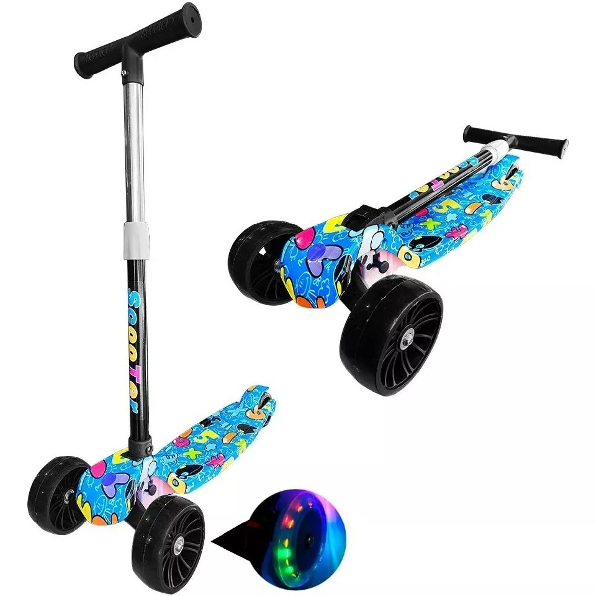 NO LOGO - Scooter Monopatin Kids Plegable Diseños Ruedas Led Niño Azul