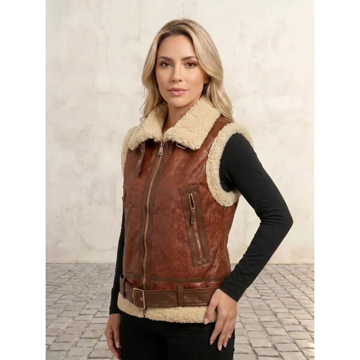 LIKE SHOP - Chaqueta Aviadora Mujer Forro Interior Chiporro Sin Mangas 5010