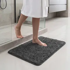 AZ AURAZEUS - Alfombra De Baño 40x60 Cm Chenille Antideslizante Gris