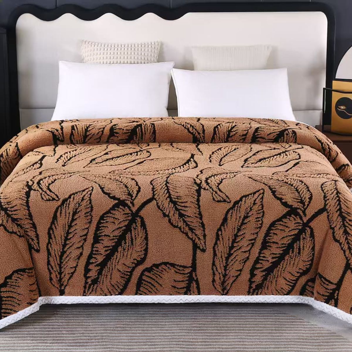 GENERICO - FRAZADA PARA INVIERNO SHERPA POLAR TERMICA CON DISEÑO HOJAS EN RELIEVE