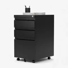 METANEK AMERICAN DESIGN - Cajonera Metálica Metanek 3 Cajones Con Llave Ruedas negro