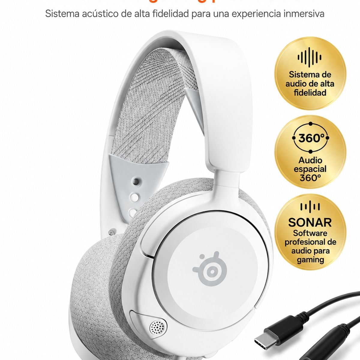 STEEL SERIES - Audífonos Gamer Hanbing Nova1 White Cableados 3.5mm, Sonido 7.1, Micrófono con Cancelación IA