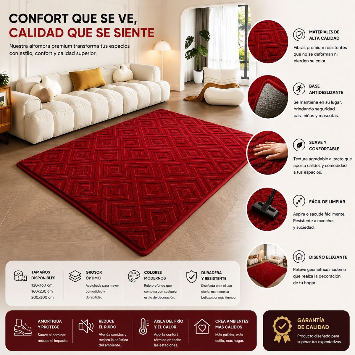 GENERICO - Alfombra Jacquard Con Relieve Texturizado 150x200 Living Color Burdeo