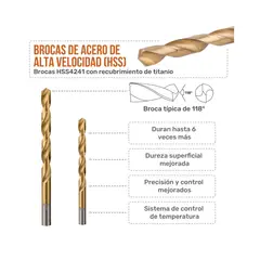 GENERICO - Juego de Brocas HSS 99 Piezas SAE 1/16-3/8 Metal Madera