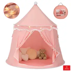 ANIKIDS - Carpa De Juego Infantil Plegable Tipo Castillo Para Niños Niñas Con Luz Color Rosado