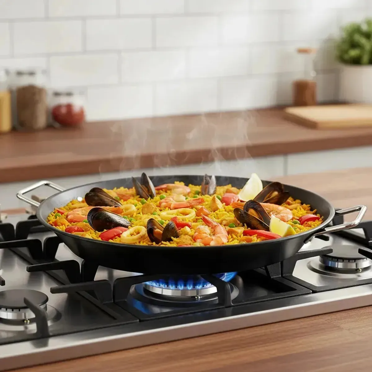 GENERICO - Paellera Acero Carbono 42cm Con Asas Cocina Española
