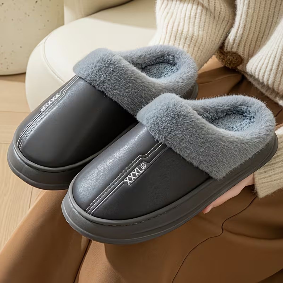 GENERICO - Pantuflas de Piel Antideslizantes Hombre Cuero Sintetico