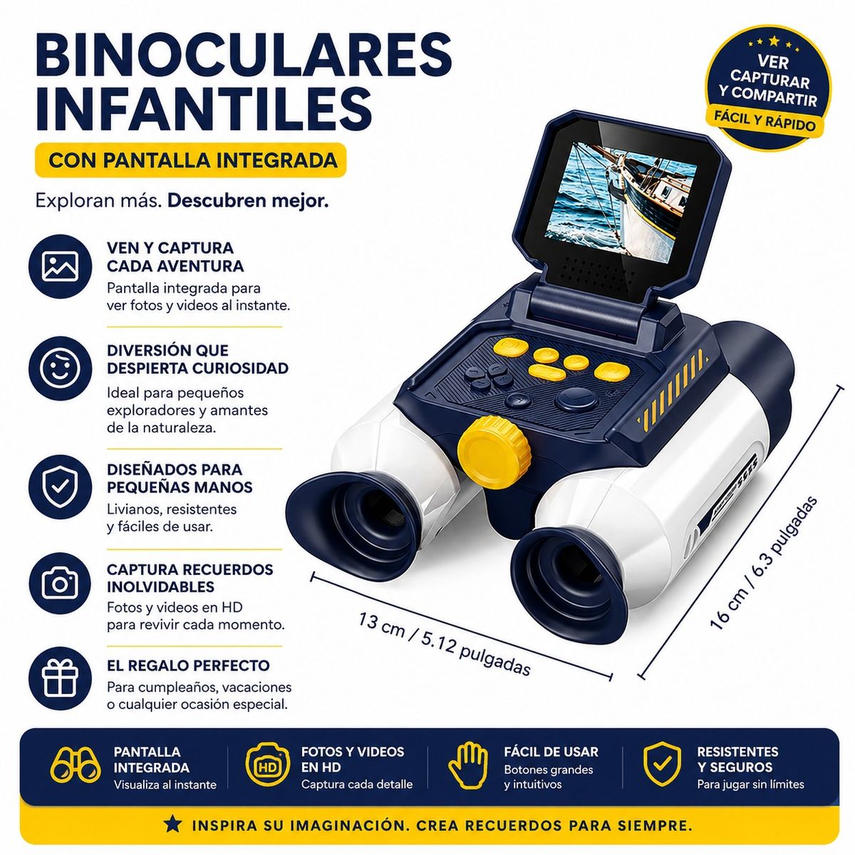 MAMBOKIDS - Binoculares Digitales Infantiles MamboKids HD Pantalla IPS 2.4 Pulgadas