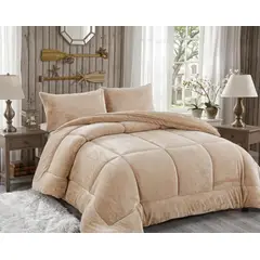 GENERICO - Cobertor Acolchado 1.5 Plazas Color Beige con Fundas de Almohada