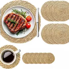 GENERICO - Set 12 Individuales Mantel Fibra Natural 35cm+11cm 12