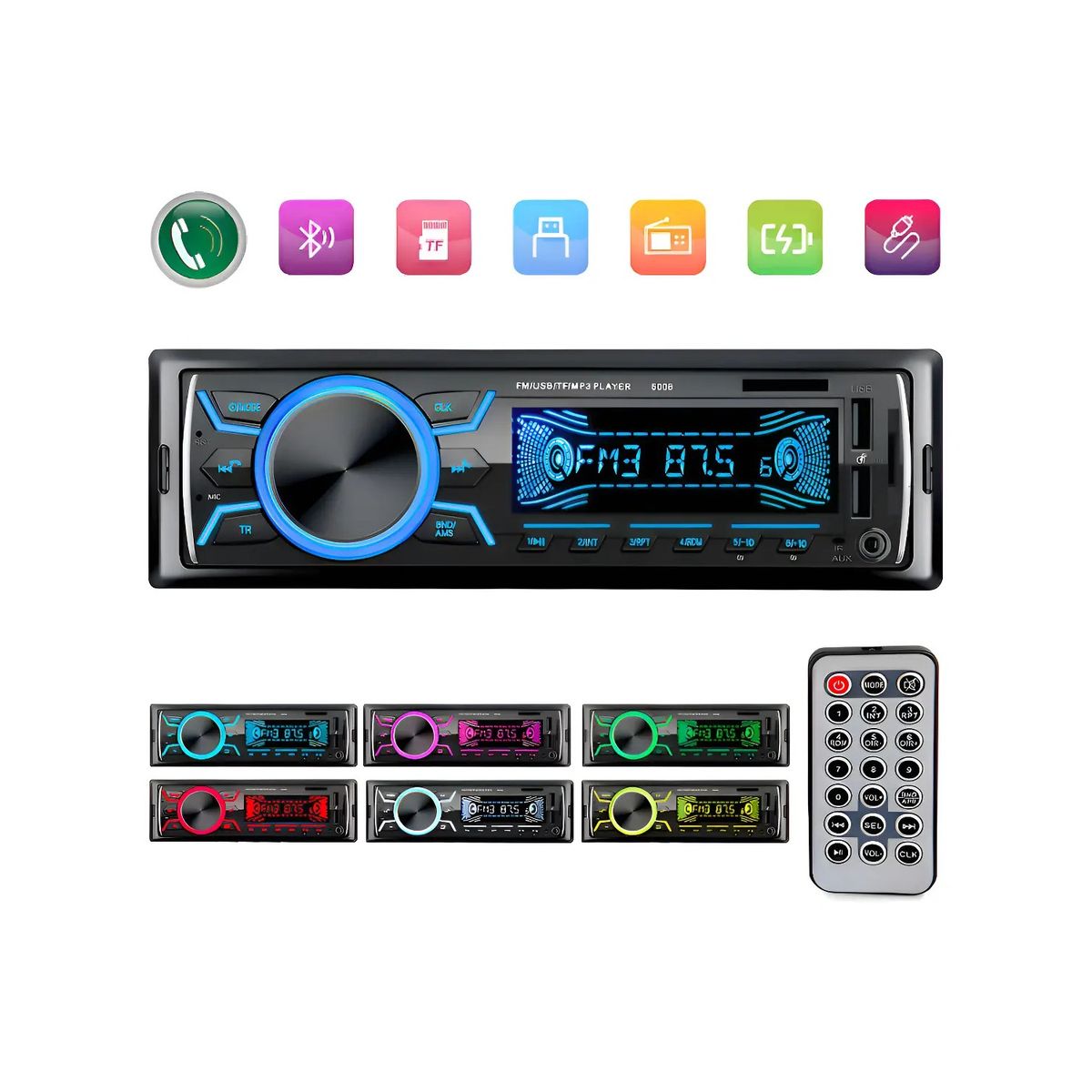 GENERICO - Auto Esteros Mp3 Bluetooth Asistente Voz Carga Rápida Pantal Genérica