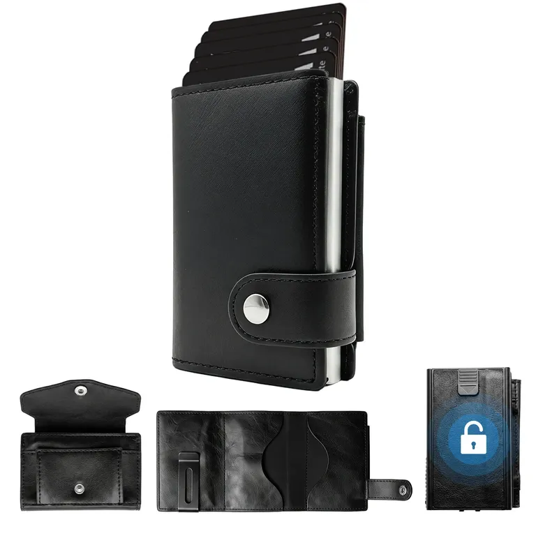 Billetera Hombre Tarjetero RFID PU Aluminio Antirrobo