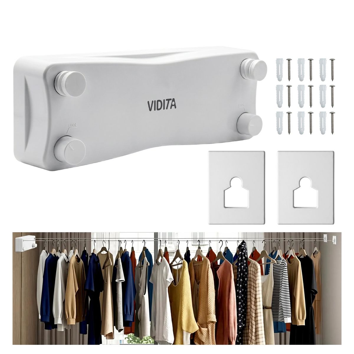VIDITA - Tendedero Retráctil 5.2m Acero Inoxidable 304 De Pared
