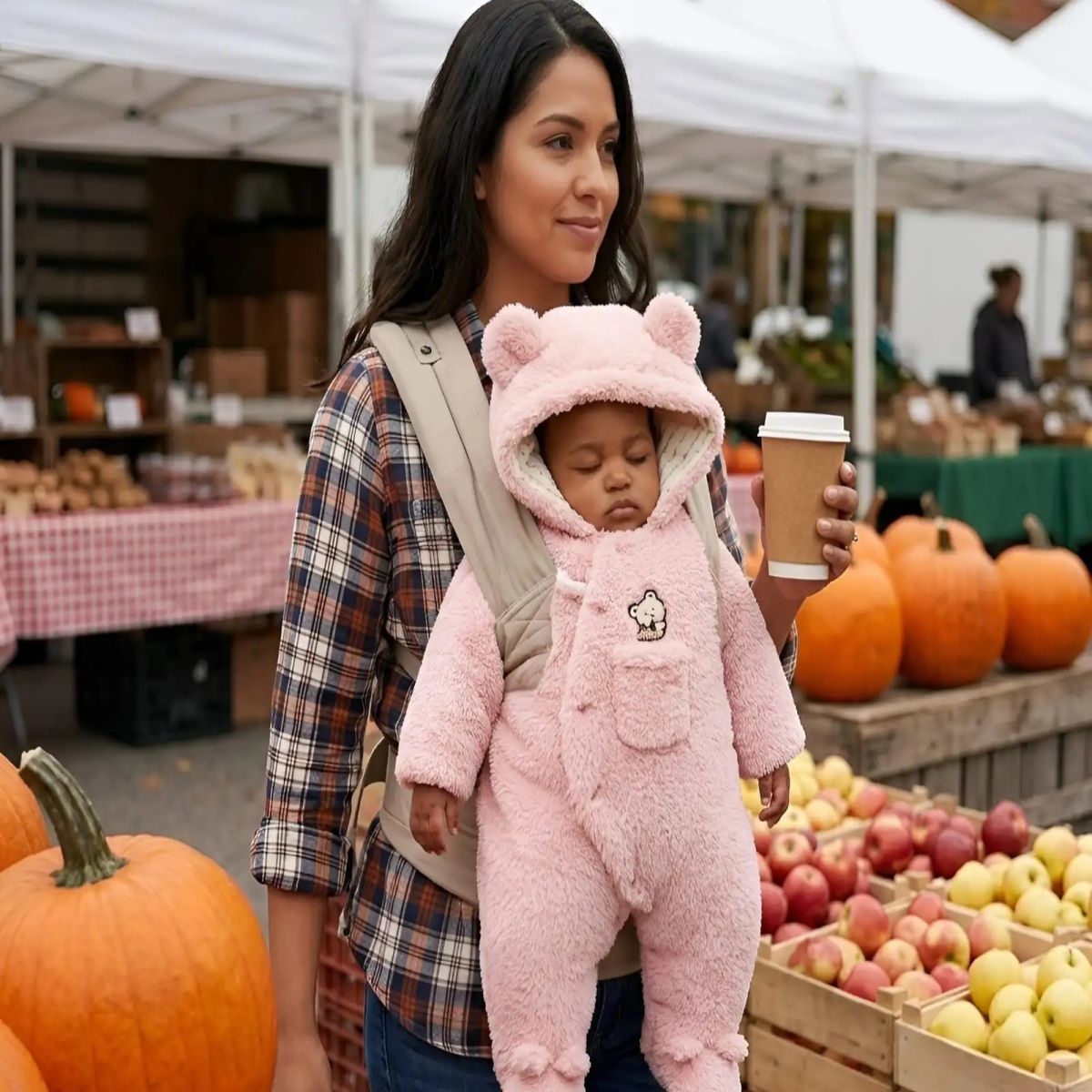 GENERICO - Mameluco Térmico Completo Oso Peluche Con Pies Bebé de 0 a 9 Meses