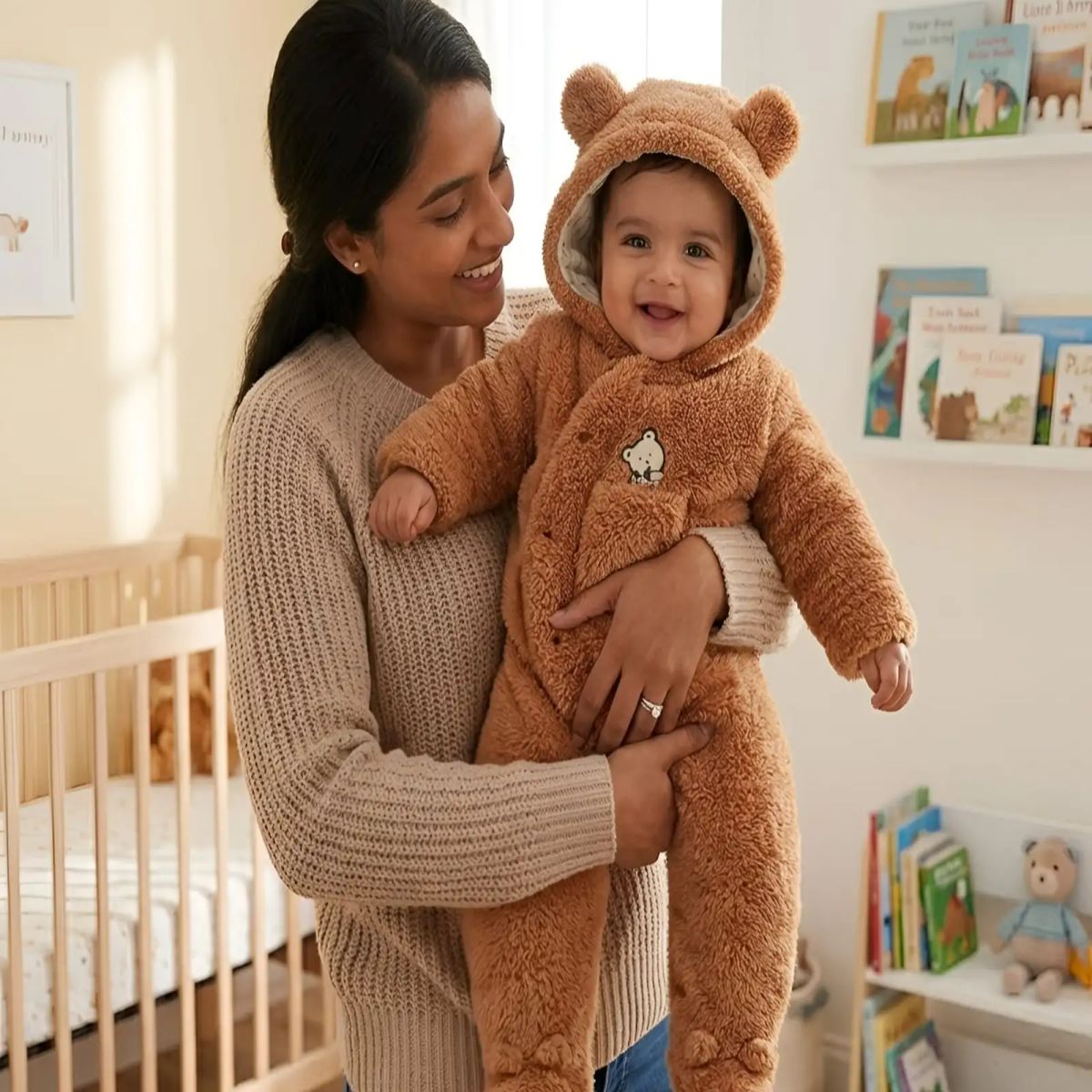GENERICO - Mameluco Térmico Completo Oso Peluche Con Pies Bebé de 0 a 9 Meses