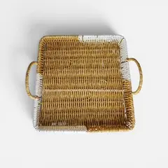 GENERICO - Cesta de mimbre tejida a mano con asa, 5 x 25 x 25 x cm