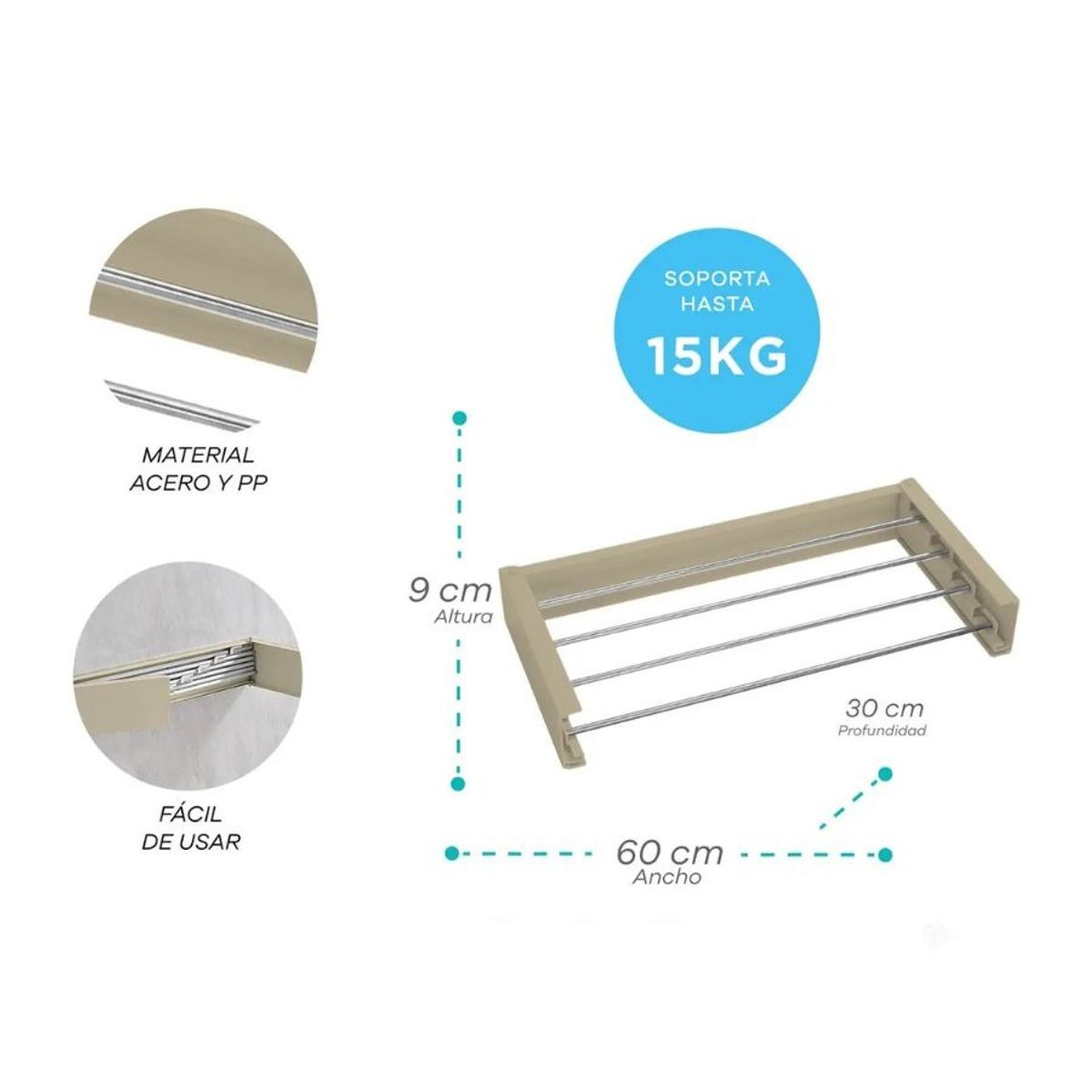 GENERICO - Tendedero Retráctil De Pared Extensible Toallas Baño Ropa