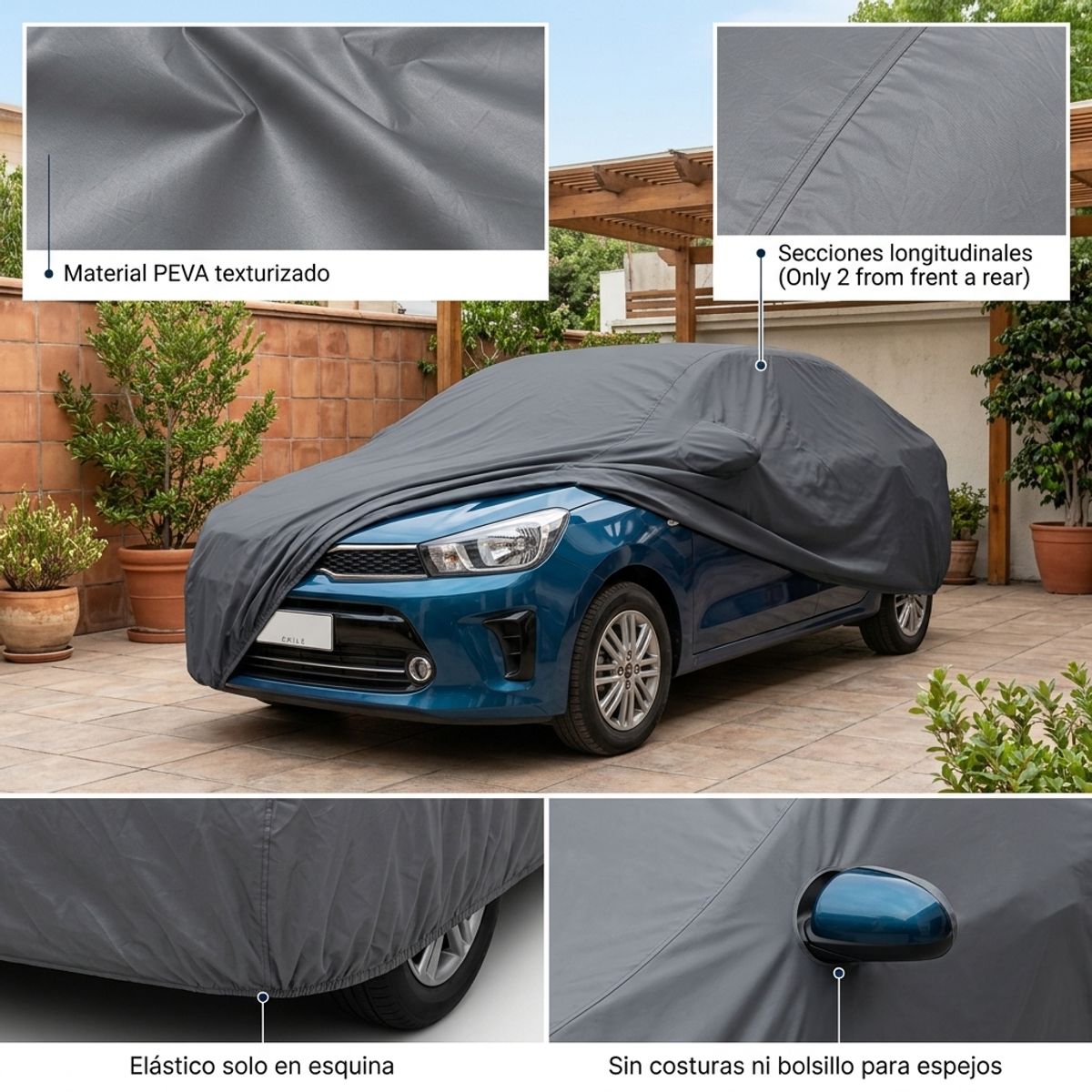 ARMONIA - Funda Cubre Auto Gris Plomo Protectora Soluto Calidad Premium