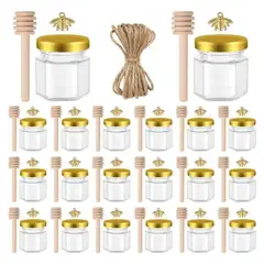 GENERICO - Frasco De Vidrio Mini Miel Hexagonal 45 Ml Con Tapa (20pcs) Transparencia BELUG