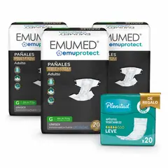 EMUMED - 60 Pañal Premiun EMUPROTECT G - mas aposito plenitud ( 20 unid )